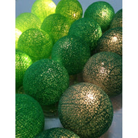 Greens n White Cotton Ball Mix, 5cm Balls - 2 metre Long Battery Powered Wire String -   garden party event lights