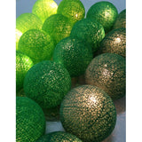 Greens n White Cotton Ball Mix, 5cm Balls - 2 metre Long Battery Powered Wire String -   garden party event lights