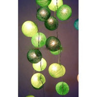 Greens n White Cotton Ball Mix, 5cm Balls - 2 metre Long Battery Powered Wire String -   garden party event lights