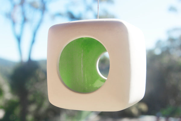 Hanging Candle Holder- Cube - Outdoor/Indoor - Green n White - Outdoor garden decor