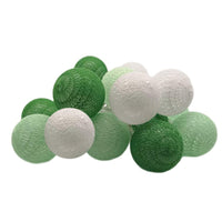 Greens n White Cotton Ball Mix, 5cm Balls - 2 metre Long Battery Powered Wire String -   garden party event lights