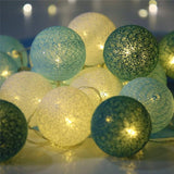 Greens n White Cotton Ball Mix, 5cm Balls - 2 metre Long Battery Powered Wire String -   garden party event lights