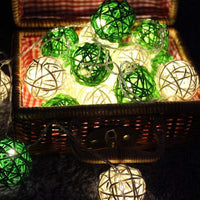 Green and White Cane Wicker Rattan Ball Style -5m Long Battery Powered fairy lights xmas garden eco party event table centrepiece decor