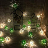 Green n White Rattan Ball Decorative Party Wedding LED Lights Decor - 10 metre long with 100 bulb/balls Xmas decorations