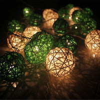 Green and White Cane Wicker Rattan Ball Style -5m Long Battery Powered fairy lights xmas garden eco party event table centrepiece decor