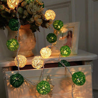 Green and White Cane Wicker Rattan Ball Style -5m Long Battery Powered fairy lights xmas garden eco party event table centrepiece decor