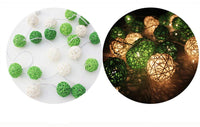 Green and White Cane Wicker Rattan Ball Style -5m Long Battery Powered fairy lights xmas garden eco party event table centrepiece decor