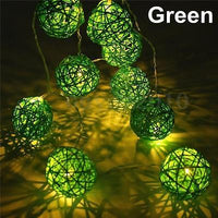 Green Natural Cane Wicker Rattan Ball Style -2m Long Battery Powered fairy lights xmas party event table centrepiece decor