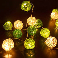 Green and White Cane Wicker Rattan Ball Style -5m Long Battery Powered fairy lights xmas garden eco party event table centrepiece decor