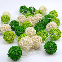 Green and White Cane Wicker Rattan Ball Style -5m Long Battery Powered fairy lights xmas garden eco party event table centrepiece decor