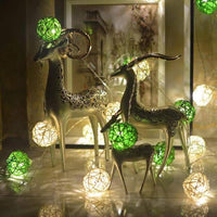 Green and White Cane Wicker Rattan Ball Style -5m Long Battery Powered fairy lights xmas garden eco party event table centrepiece decor