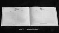 Wedding Guest Book White Hardcover Register Anniversary Birthday Elegant Matching Silver Pen and Pen Stand