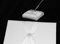 Wedding Guest Book White Hardcover Register Anniversary Birthday Elegant Matching Silver Pen and Pen Stand
