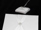 Wedding Guest Book White Hardcover Register Anniversary Birthday Elegant Matching Silver Pen and Pen Stand