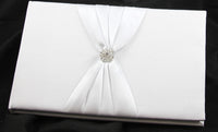 Wedding Guest Book White Hardcover Register Anniversary Birthday Elegant Matching Silver Pen and Pen Stand
