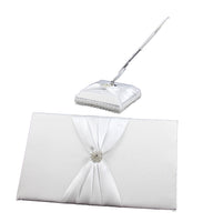 Wedding Guest Book White Hardcover Register Anniversary Birthday Elegant Matching Silver Pen and Pen Stand
