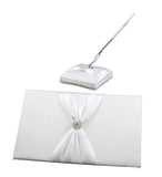 Wedding Guest Book White Hardcover Register Anniversary Birthday Elegant Matching Silver Pen and Pen Stand