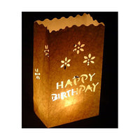 Happy Birthday White Tealight Candle Lantern Paper Party Safe Bag - 10 Pack