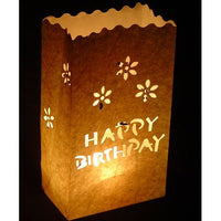 Happy Birthday White Tealight Candle Lantern Paper Party Safe Bag - 10 Pack