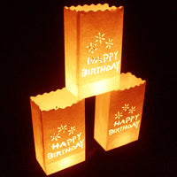 Happy Birthday White Tealight Candle Lantern Paper Party Safe Bag - 10 Pack