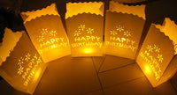 Happy Birthday White Tealight Candle Lantern Paper Party Safe Bag - 10 Pack