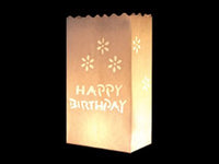 Happy Birthday White Tealight Candle Lantern Paper Party Safe Bag - 10 Pack