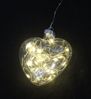 8cm Heart Glass Memory Bauble With LED Lights - Table Xmas Wedding Valentines Loved One Centrepiece decoration - Add your personal touch