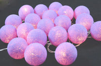 Purple Lilac Lavender Cotton Ball Mix, 5cm Balls - 2 metre Long Battery Powered Wire String -   girls bedroom party event night lights