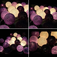 Mixed Purple Lilac Violet Cotton Ball 5cm Ball Mix - 2 Metre Battery Powered -  fairy party room lights decor
