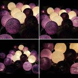 Mixed Purple Lilac Violet Cotton Ball 5cm Ball Mix - 2 Metre Battery Powered -  fairy party room lights decor