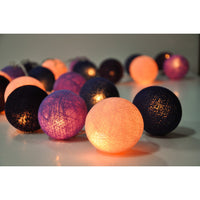 Mixed Purple Lilac Violet Cotton Ball 5cm Ball Mix - 2 Metre Battery Powered -  fairy party room lights decor