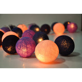 Mixed Purple Lilac Violet Cotton Ball 5cm Ball Mix - 2 Metre Battery Powered -  fairy party room lights decor