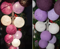 Mixed Purple Lilac Violet Cotton Ball 5cm Ball Mix - 2 Metre Battery Powered -  fairy party room lights decor