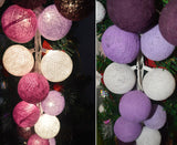 Mixed Purple Lilac Violet Cotton Ball 5cm Ball Mix - 2 Metre Battery Powered -  fairy party room lights decor
