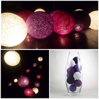 Mixed Purple Lilac Violet Cotton Ball 5cm Ball Mix - 2 Metre Battery Powered -  fairy party room lights decor