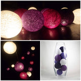 Mixed Purple Lilac Violet Cotton Ball 5cm Ball Mix - 2 Metre Battery Powered -  fairy party room lights decor