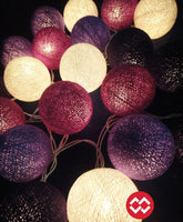 Mixed Purple Lilac Violet Cotton Ball 5cm Ball Mix - 2 Metre Battery Powered -  fairy party room lights decor