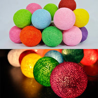 Multi Coloured Cotton Ball Mix, 5cm Balls - 5 metre Long Battery Powered Wire String -   birthday xmas party event night lights