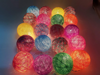 Multi Coloured Cotton Ball Mix, 5cm Balls - 5 metre Long Battery Powered Wire String -   birthday xmas party event night lights