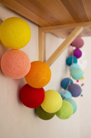 Multi Coloured Cotton Ball Mix, 5cm Balls - 5 metre Long Battery Powered Wire String -   birthday xmas party event night lights