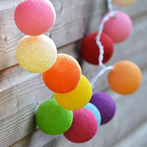 Multi Coloured Cotton Ball Mix, 5cm Balls - 2 metre Long Battery Powered Wire String -   birthday xmas party event night lights