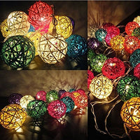 Multicoloured Rainbow Cane Wicker Rattan Ball Style - 2m Long Battery Powered fairy lights xmas birthday party event table centrepiece decor