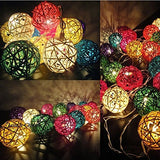 Multicoloured Rainbow Cane Wicker Rattan Ball Style - 2m Long Battery Powered fairy lights xmas birthday party event table centrepiece decor