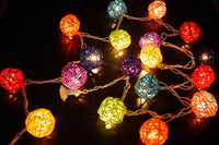 Multicoloured Rainbow Cane Wicker Rattan Ball Style - 2m Long Battery Powered fairy lights xmas birthday party event table centrepiece decor