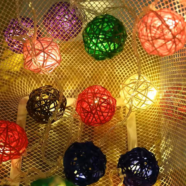 Red Rattan Wicker LED String Lights – 20 Balls, 3 Metres, Australian Plug, Party Decor