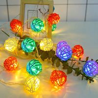 Multicoloured Rainbow Cane Wicker Rattan Ball Style - 2m Long Battery Powered fairy lights xmas birthday party event table centrepiece decor