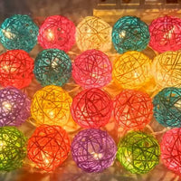Multicoloured Rainbow Cane Wicker Rattan Ball Style - 2m Long Battery Powered fairy lights xmas birthday party event table centrepiece decor
