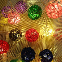 Multicoloured Rainbow Cane Wicker Rattan Ball Style - 2m Long Battery Powered fairy lights xmas birthday party event table centrepiece decor
