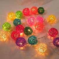 Multicoloured Rainbow Cane Wicker Rattan Ball Style - 2m Long Battery Powered fairy lights xmas birthday party event table centrepiece decor