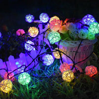 Multicoloured Rainbow Cane Wicker Rattan Ball Style - 2m Long Battery Powered fairy lights xmas birthday party event table centrepiece decor